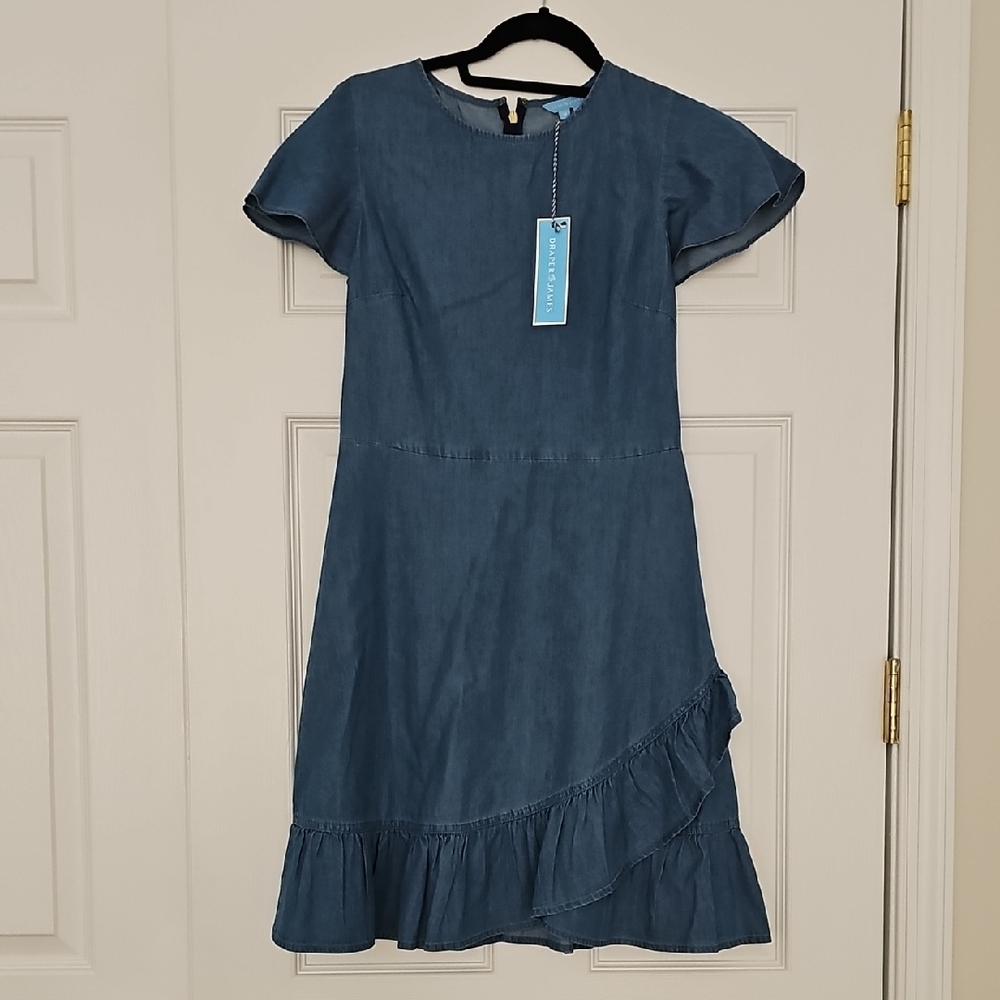 Draper James Blue Denim Ruffle Hem Dress, Size 4, NWT